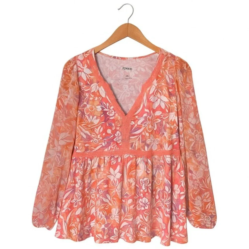TORRID Super Soft Floral Knit Empire Waist Blouse - Size 1X